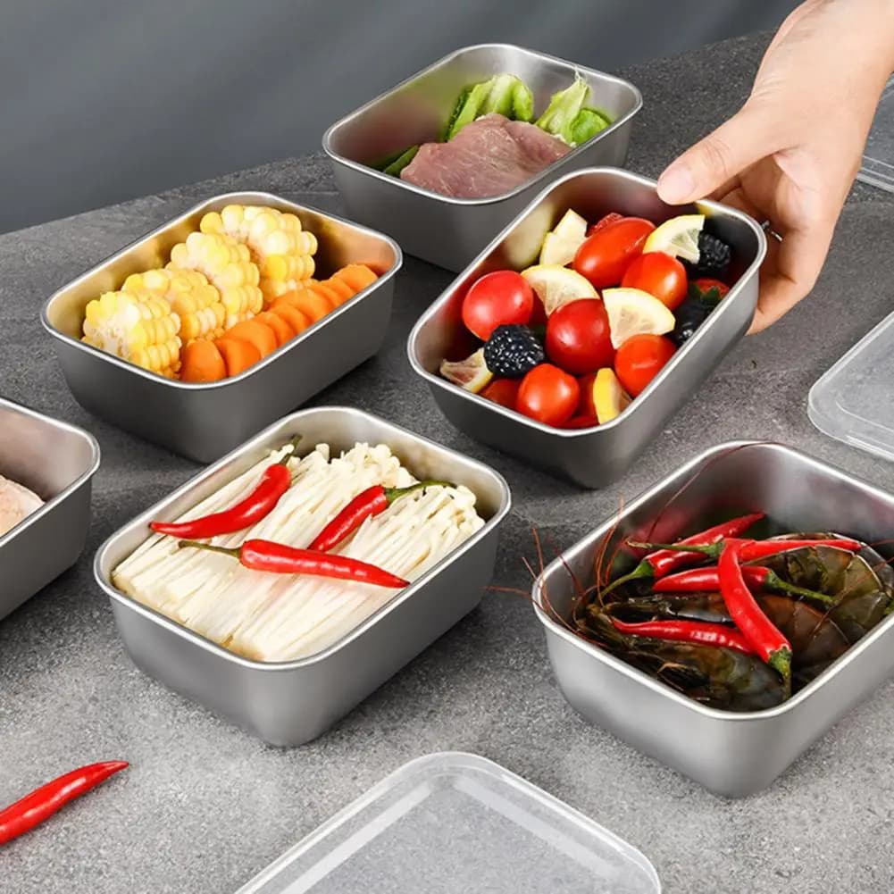 Contenitore per il Pranzo in Acciaio Inossidabile, Ermetico e Impilabile, Antiruggine, Adatto al Microonde, Scatola per Snack, Contenitore per Preparazione Pasti
