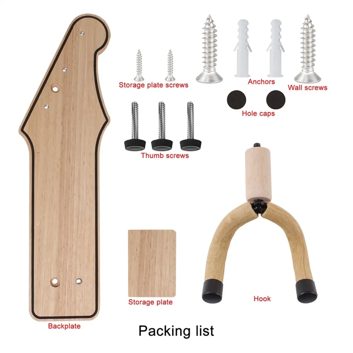 Supporto da Parete per Chitarra A61P in Legno con Portaplettro per Chitarre Acustiche o Elettriche, Ukulele, Basso Stile 1
