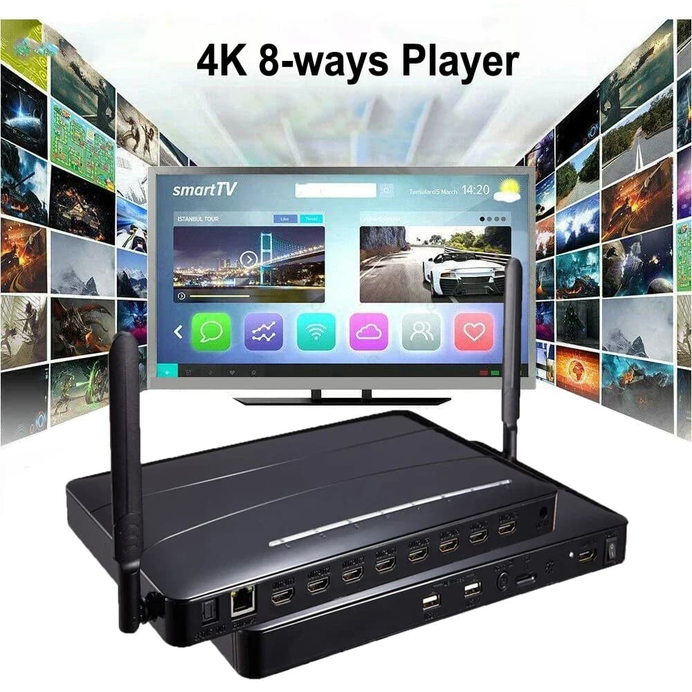 Lettore Multimediale HDMI 4K a 8 Canali con Supporto Scheda TF, USB, Pen Drive, Lettore Video Android 4.4 TV Box Plug and Play