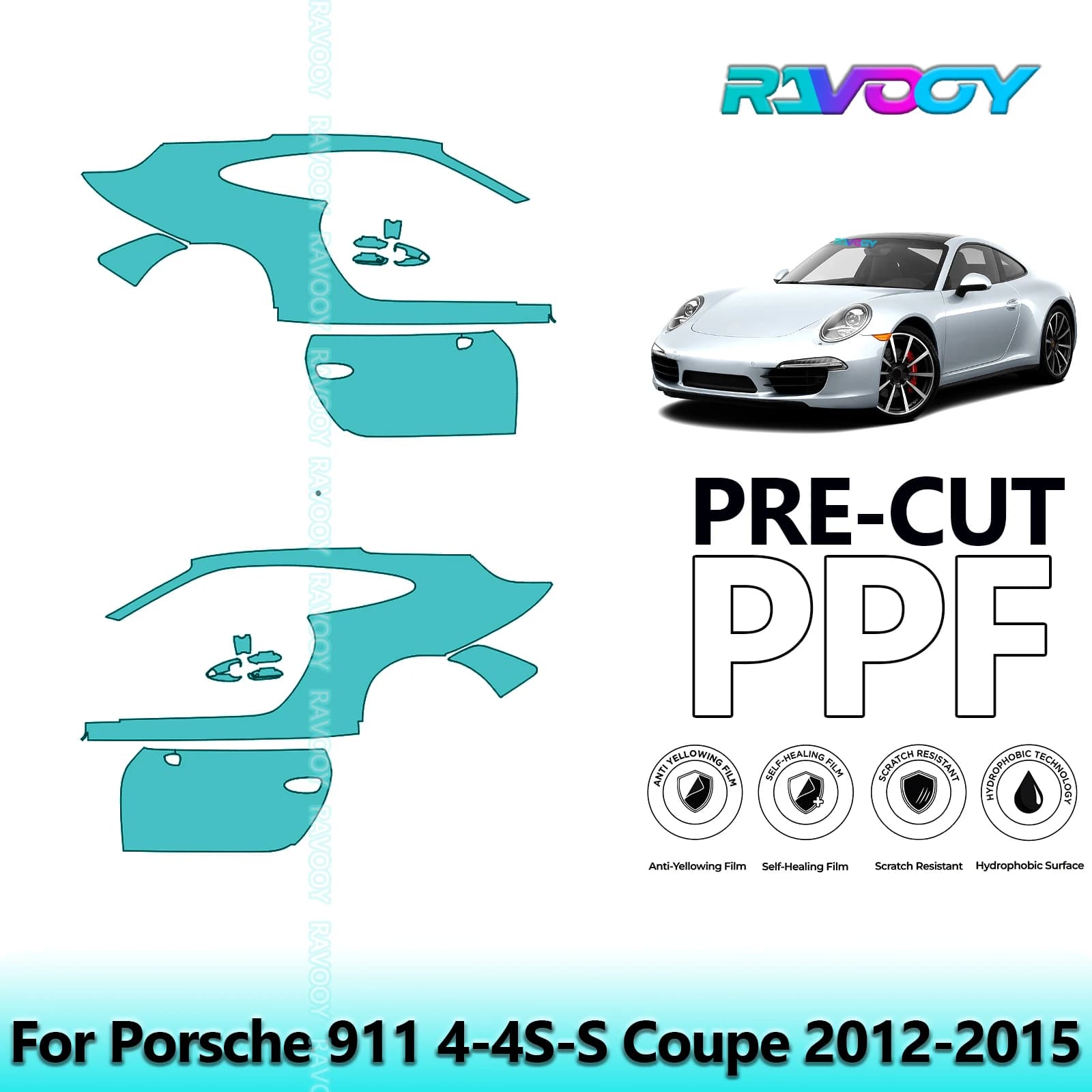 For Porsche 911 4-4S-S Coupe 2012-2015 8.5mil Trasparente Opaco Pre-Cut PPF Door and Pillar A/B Kit TPU Protection Film Set Paint