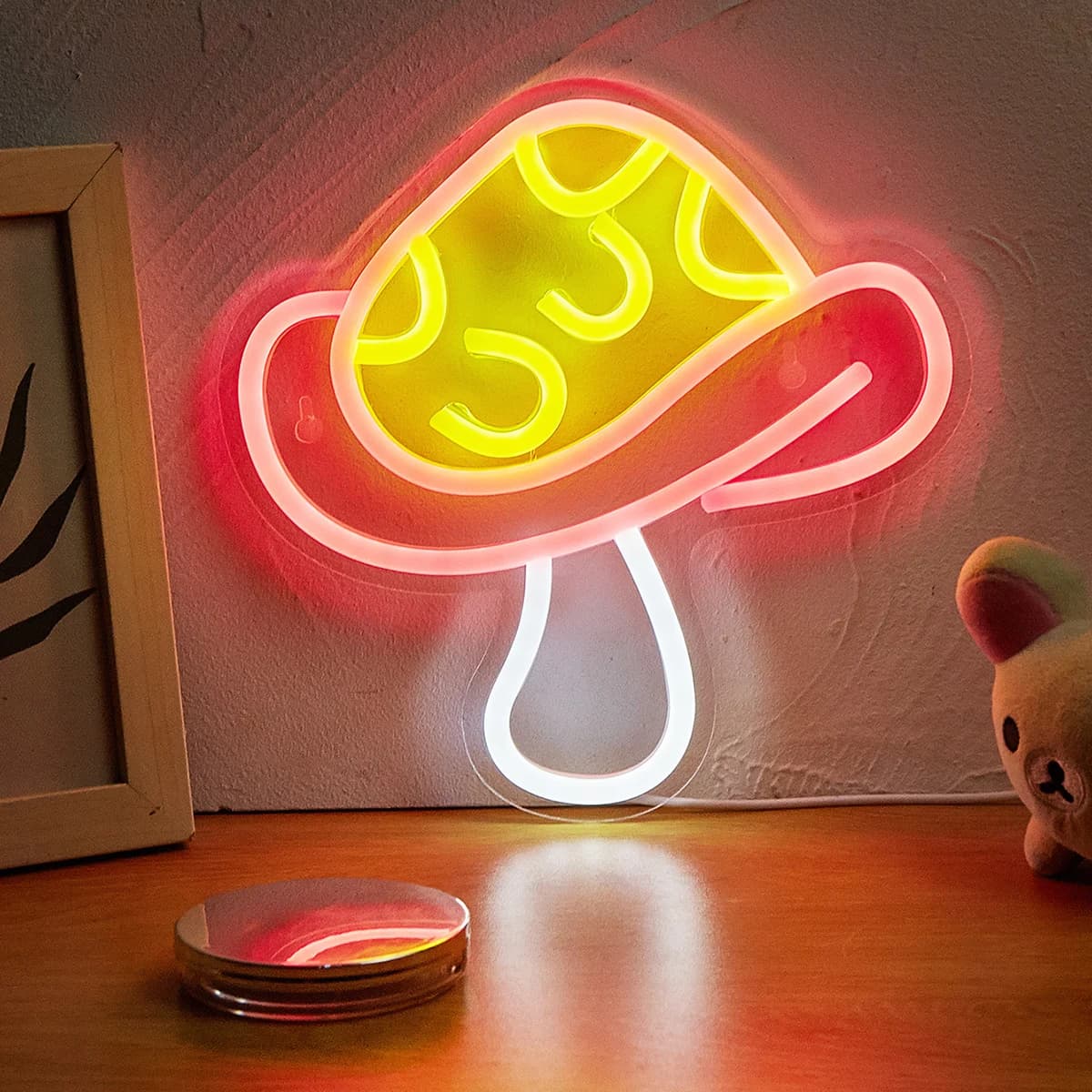 Chi-buy LED Neon Fungo Insegne al neon alimentate tramite USB Luce notturna 3D Wall Art Camera Room Decor Lampada Insegne Regalo di compleanno