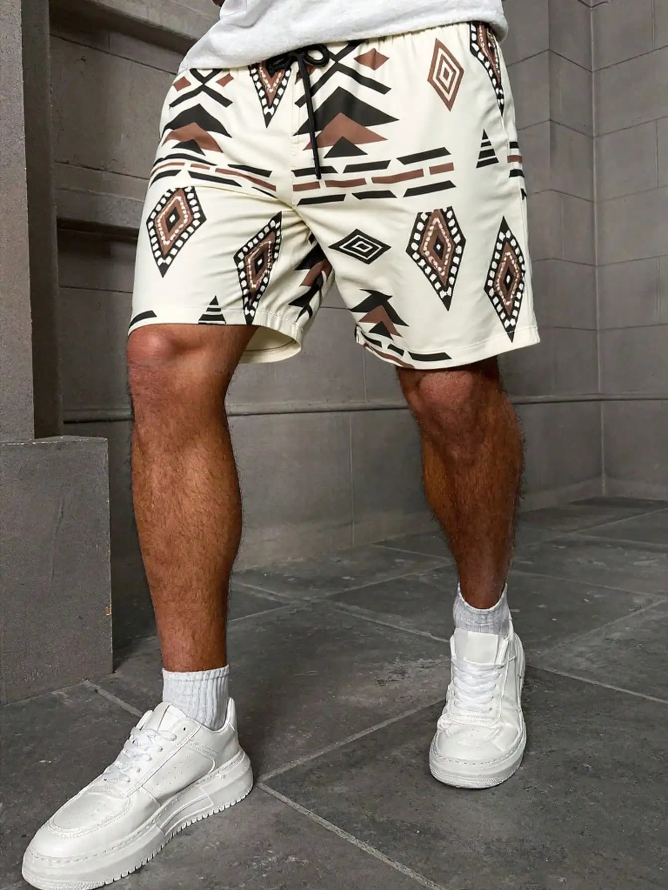 Men's Casual Geometric Print Beach Shorts, Suitable For Seaside, Daily Wear In Spring And Summer, Also Suitable For School, Hawaiian