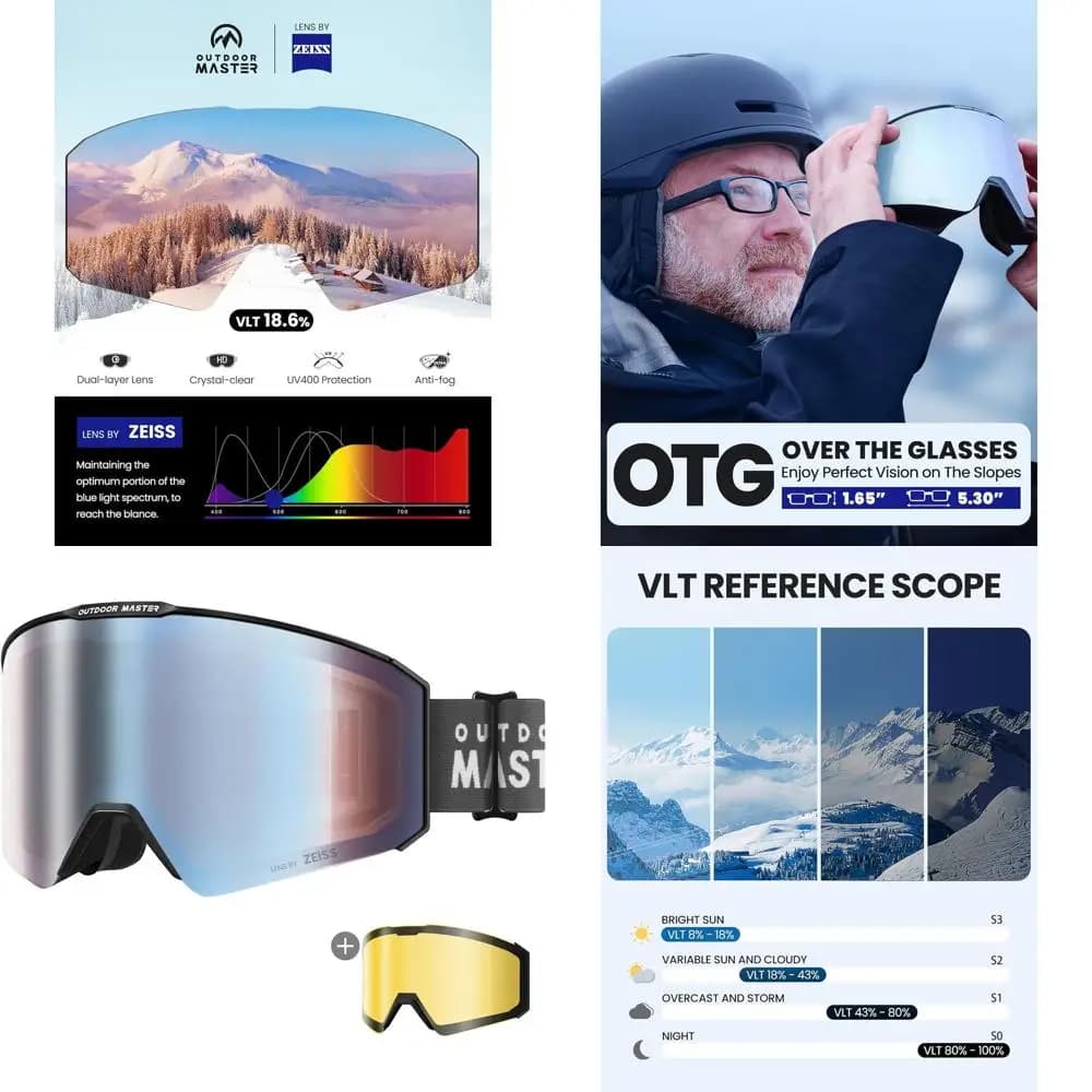 Occhiali da sci OTG con lenti intercambiabili con antiappannamento per snowboard e sci