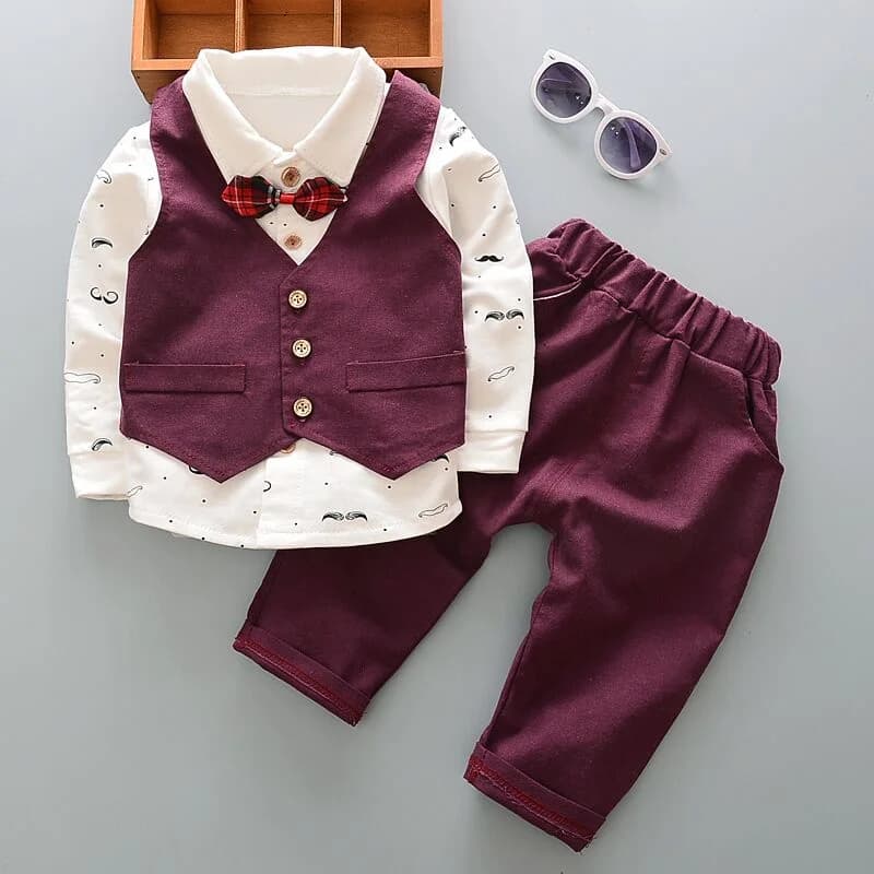 Tuta per neonato tuta primaverile e autunnale gilet con scollo a v tinta unita + leggings casual + camicia stampata con fiocco 3cps suit