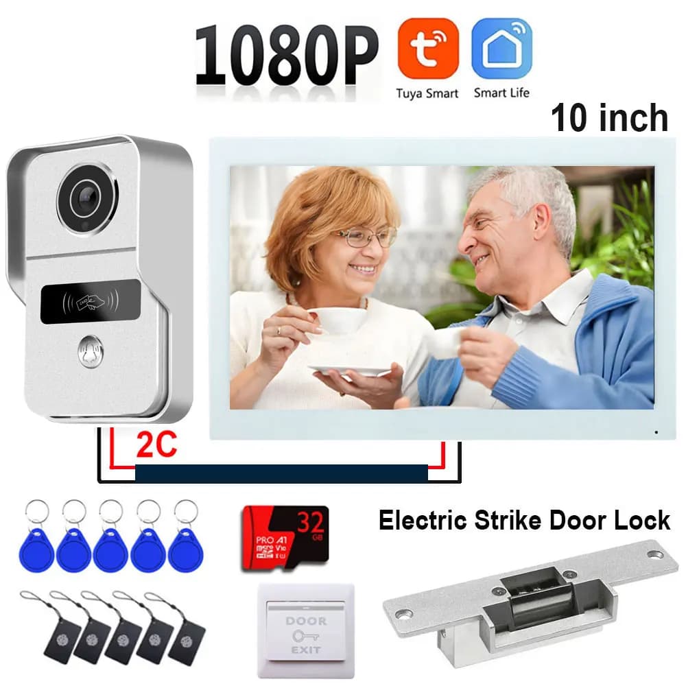 2 Wire Wifi Intercom Door Bell Video Intercom System For Home Doorphone Tuya APP 1080P Touch Monitor with Electric Strike Lock