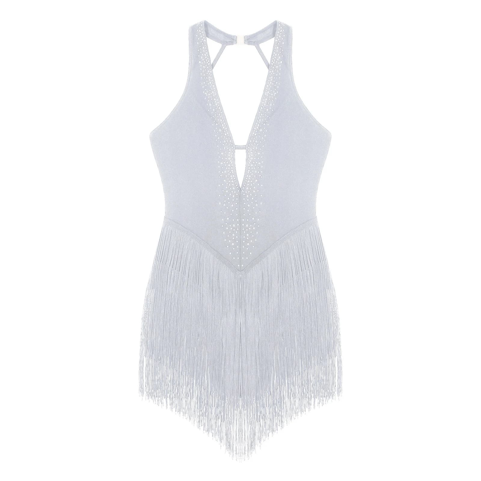Body da ballo latino con frange per donna, vestito con nappe per tango, cha-cha, danza, ginnastica, pattinaggio, ballo da sala, costume da ballo