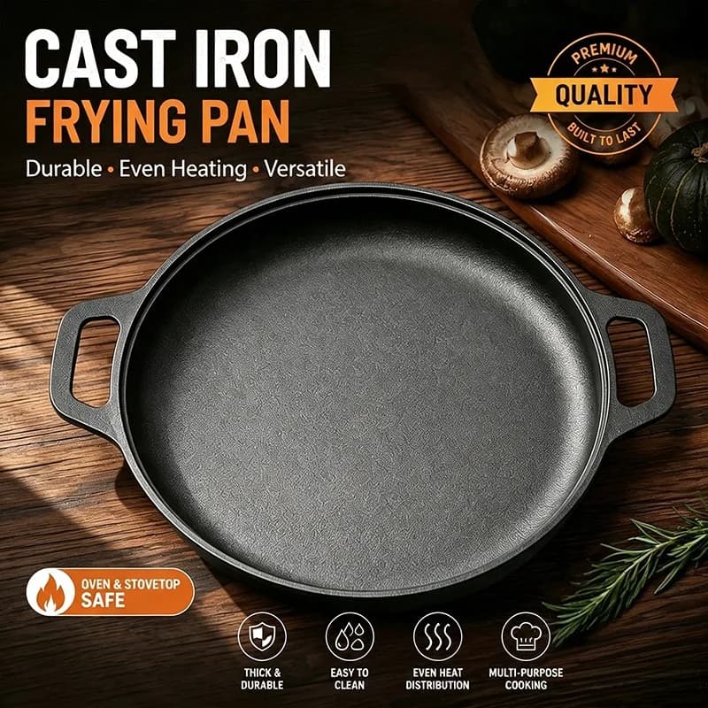 Cast Iron Frying Pan Uncoated Pizza Egg Pancake Pot Vegetable Steak Skillet Home Kitchen Flat Pan Omelette Outdoor Cookware