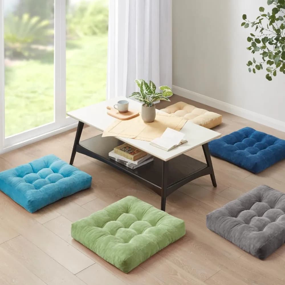 Green Comfort Meditation Floor Pillow, Square Large Pillows Seating for Adults, Tufted Corduroy Cushion for Living Room Tatami