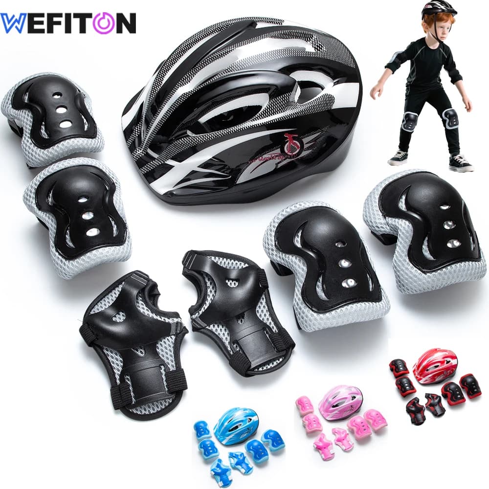 Set of 7 Pieces Adjustable Helmet for Bicycle and Protective Knee, Elbows and Children's wrists from 3 to 15 years, Protective set for Girls and Boys for Bikes and Skating