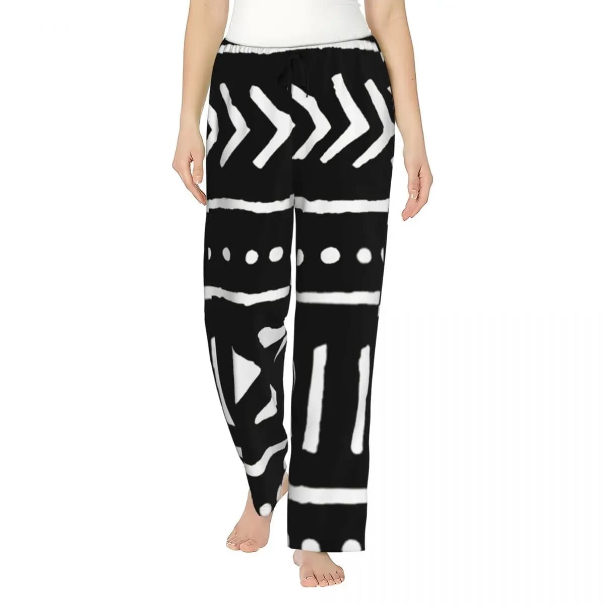 Custom African Mud Cloth Black And White Women Pajama Pants Lounge Sleep Sleepwear Bottoms with Pockets