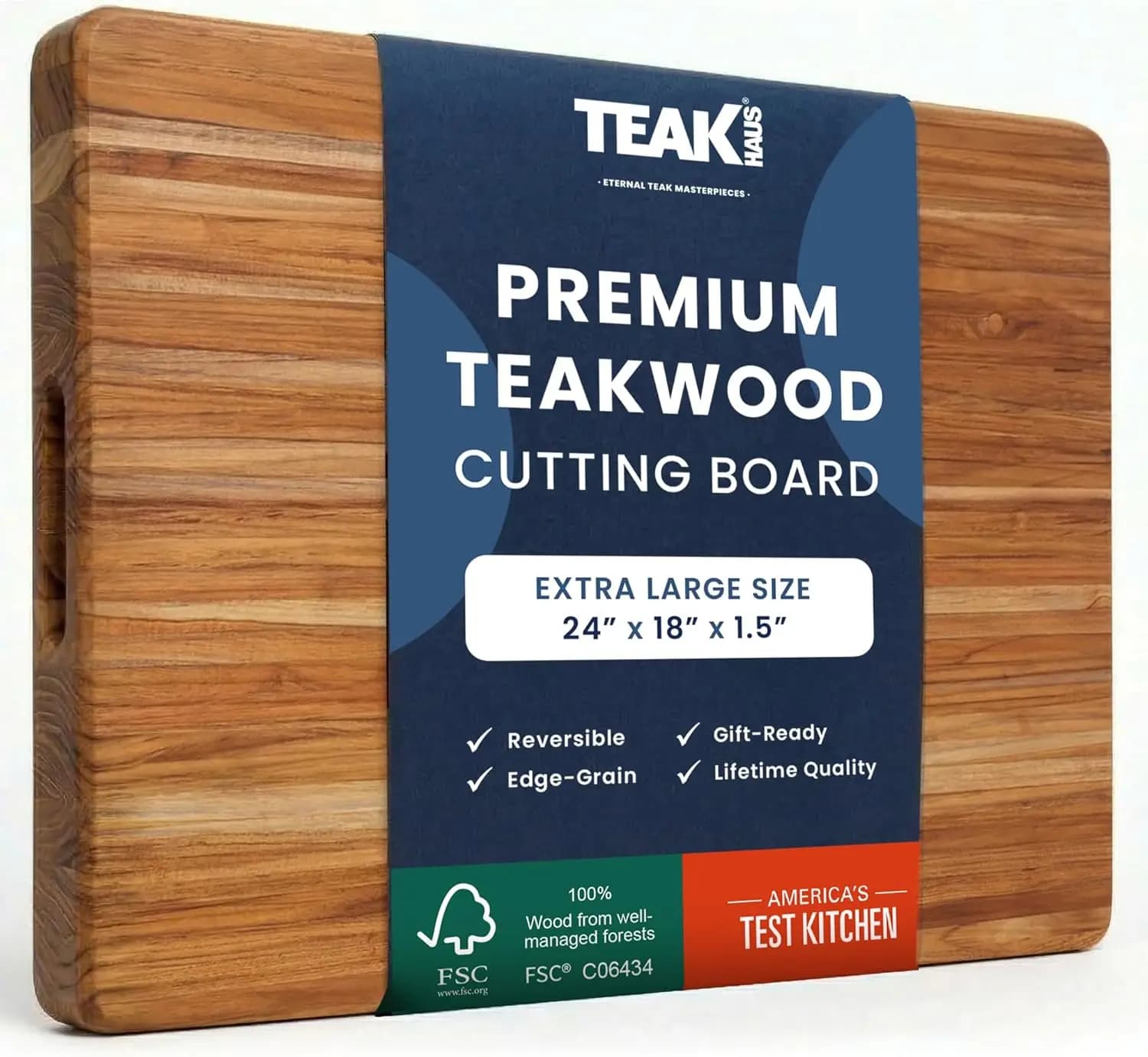 Tagliere Extra Large in Teak 24x18x1.5 Pollici, Adatto per Coltelli, Legno Certificato FSC