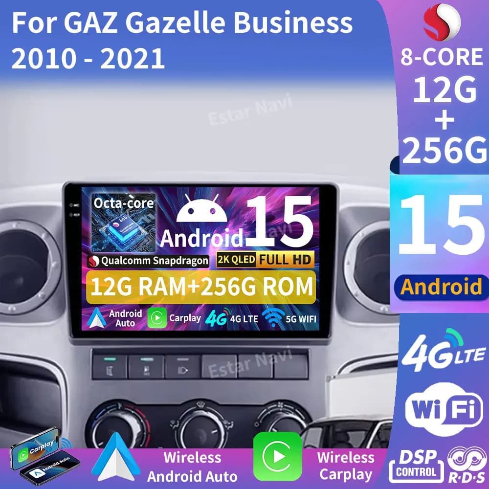 Android 15 Carplay Auto Car Radio For GAZ Gazelle Business 2010 - 2021 WIFI 360 Camera Stereo GPS Stereo Multimedia Video PLayer