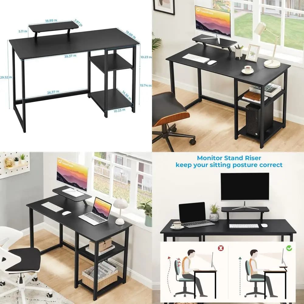 Support for Regulated Monitor Black 39 Inches with Storage Space for Gaming, Office and Studio