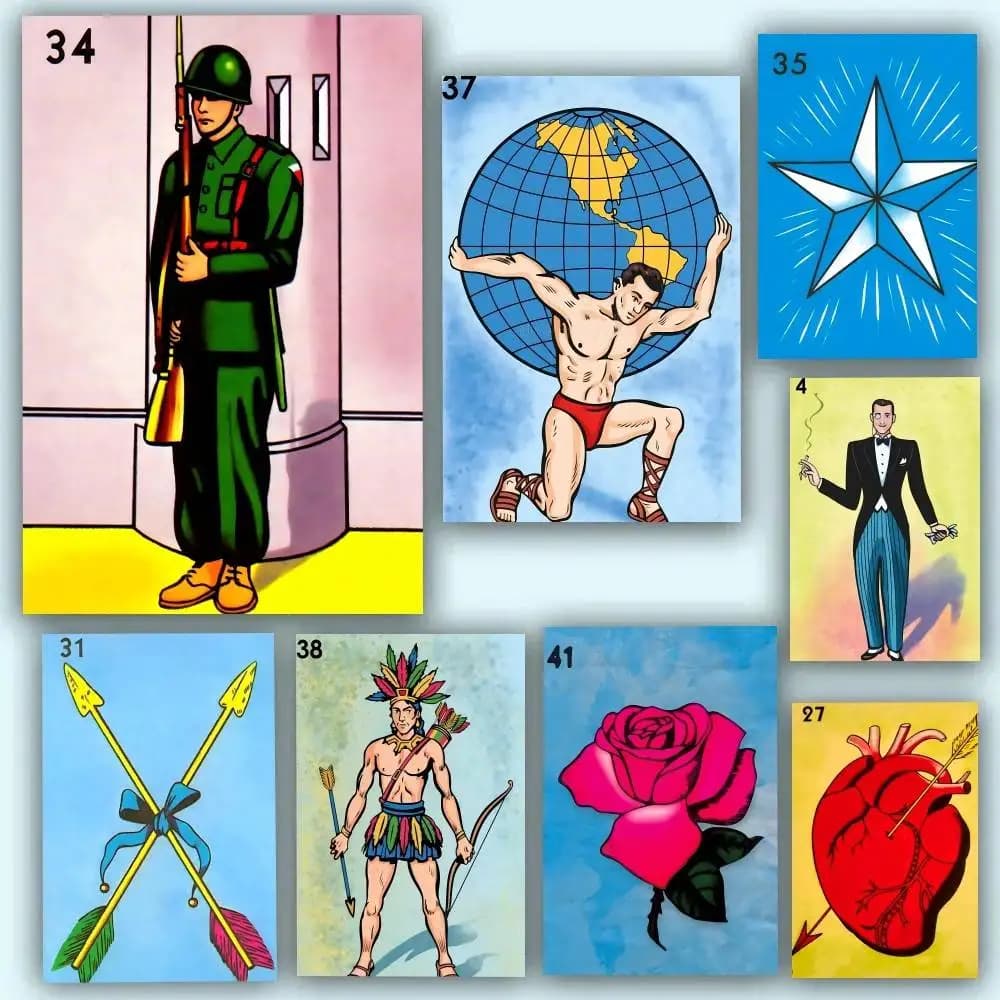 Poster di carte dei tarocchi della lotteria messicana dei cartoni animati, autoadesivi, impermeabili, ideali per la decorazione del soggiorno, della camera da letto, del bar