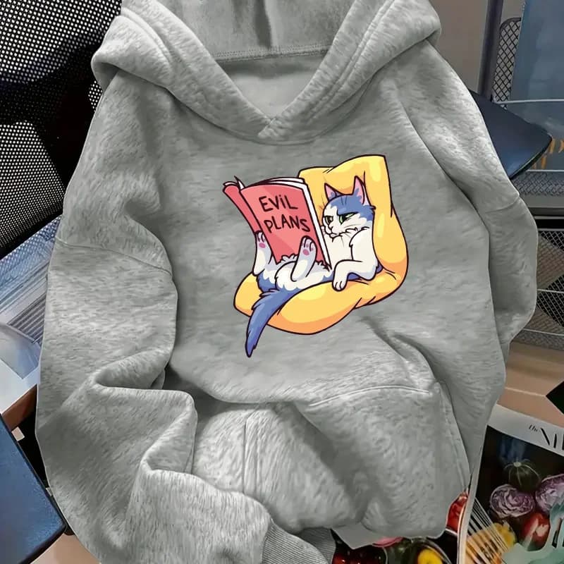 Evil Plans Cat Relaxing Hoodie Women's Sweatshirt Premium Pullover Everyday Casual Comfort Ladies New Street Top