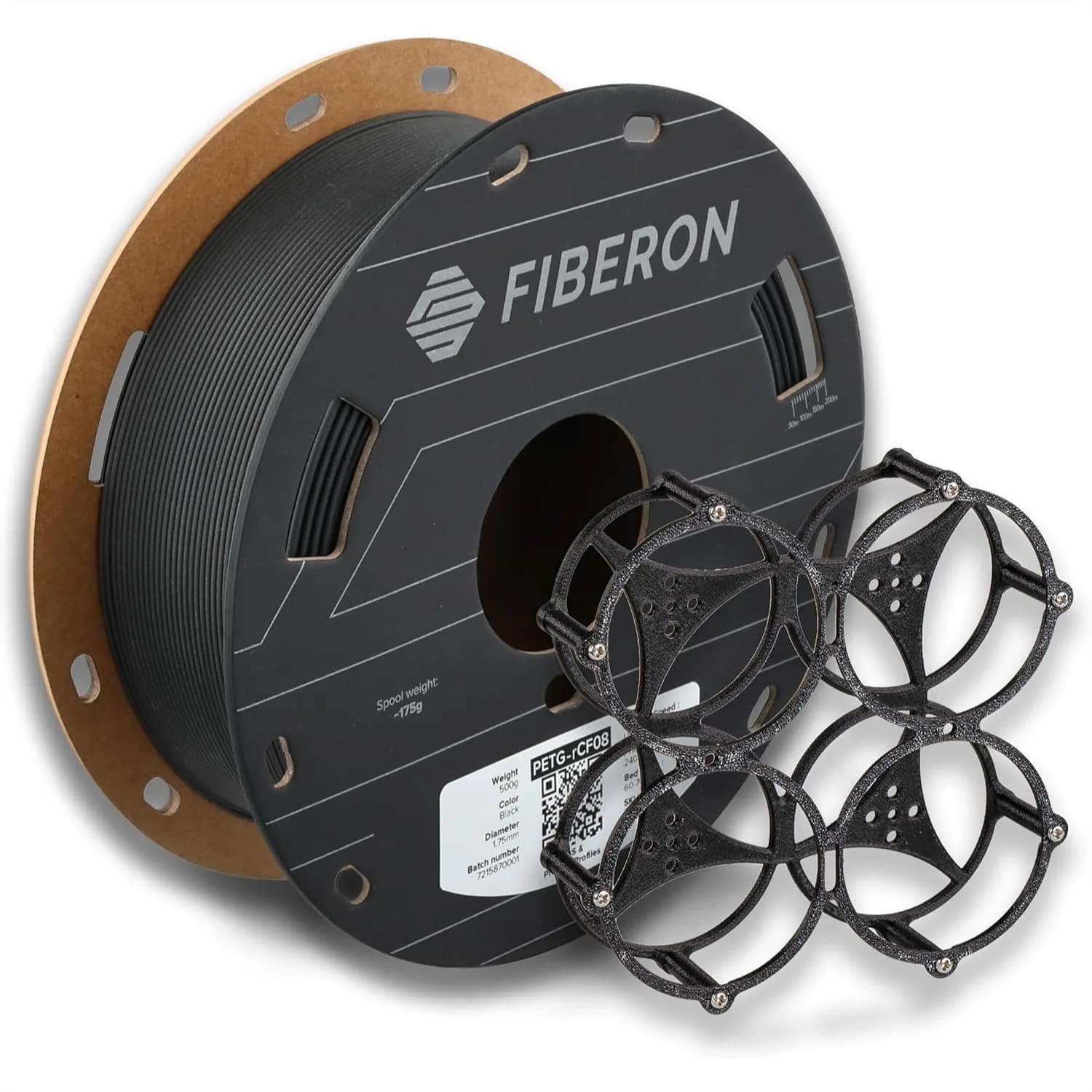 Filamento PETG-CF Riciclato 1.75mm Nero 0.5kg, Filamento per Stampa 3D Rinforzato con Fibra di Carbonio per Parti di Droni e Settore Automobilistico