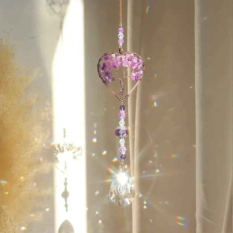 Crystal Wind Chime Pendant Window Garden Hanging Decoration Light And Shadow Play Home Decor Heart Shaped Life Tree Design