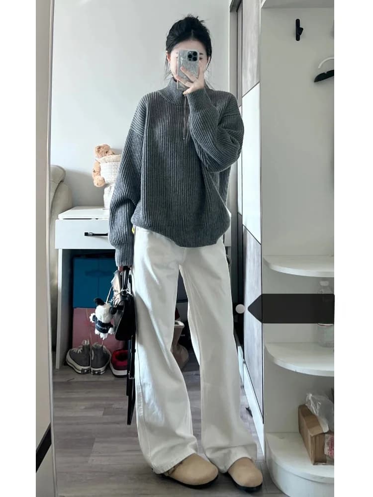 Jeans Bianchi a Vita Alta e Gamba Larga Stile Americano, Nuovi Pantaloni Estivi da Donna, Larghi e Snellenti, a Gamba Dritta e Lunghezza Maxi