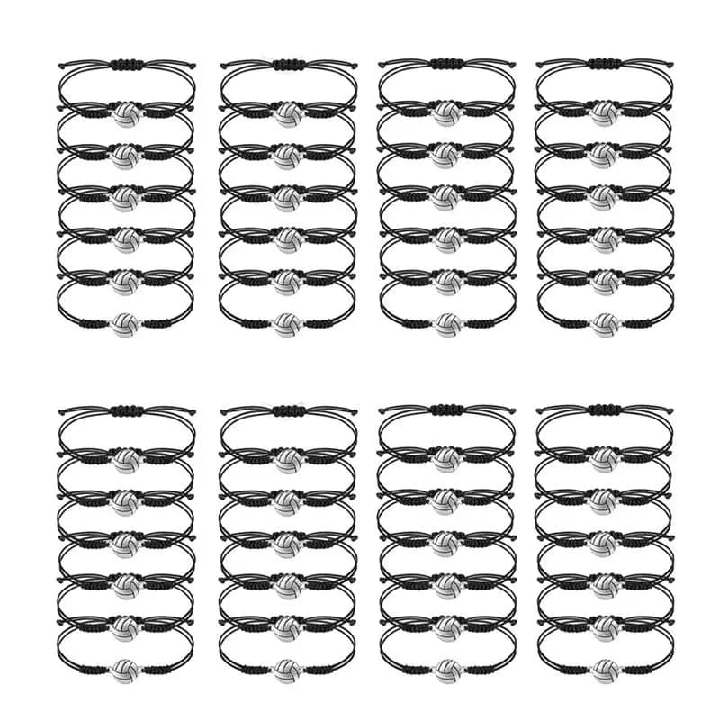 A04G-48 Piece Volleyball Bracelets, Volleyball Charm Bracelet, Braided String Bracelet With Volleyball Pendant Decoration