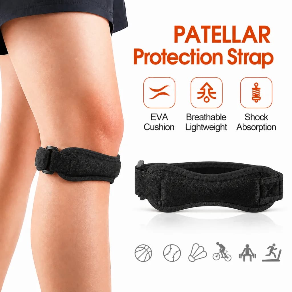 Adjustable Knee Patellar Tendon Support Strap Band with Sports Pads Brace for Running - Comfortable Patellar Support Brace Pads