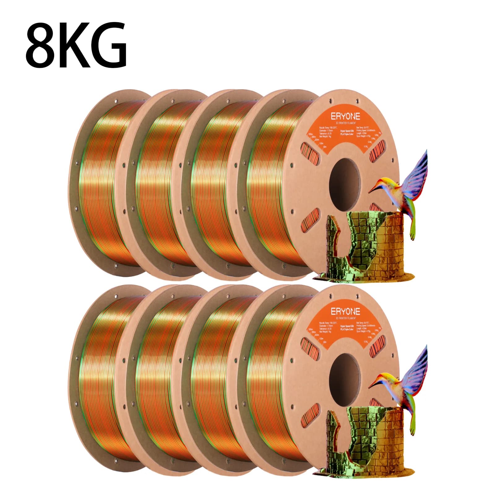 ERYONE Hyper Speed Triple Color Silk PLA Filament 3D Printer Hyper Speed Coextrusion Filament PLA Shiny