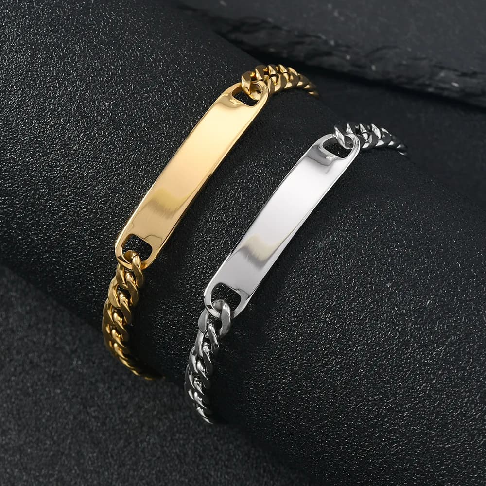 HNSP Bracciale semplice con catena a mano in acciaio inossidabile da 7 mm per uomo donna Accessorio per gioielli stile street punk