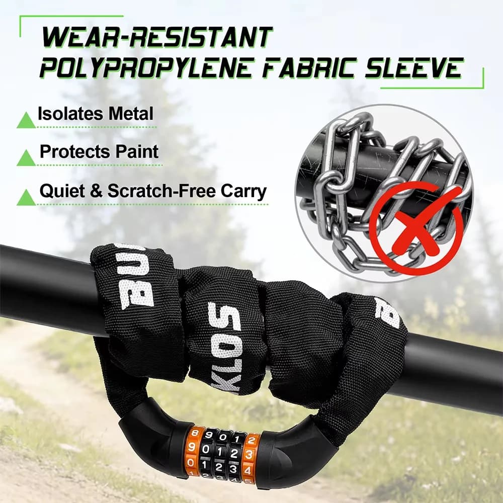 Lucchetto a Combinazione Bucklos in Lega di Zinco, Antifurto 1M 670G, Catena di Sicurezza Mimetica per MTB e Bici da Strada