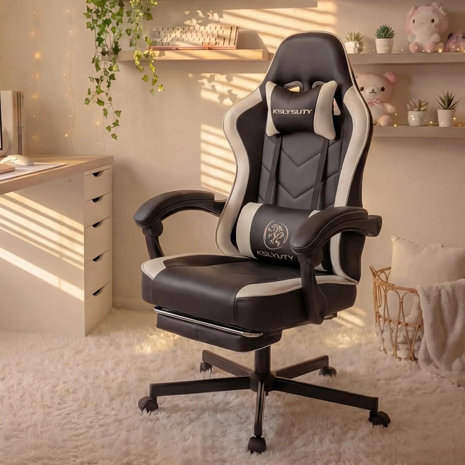 Sedia da Ufficio Ergonomica con Schienale Alto, Cuscino a Molle Insacchettate, Poggiatesta, Poggiapiedi, per Computer, Gaming, Scrivania, Personalizzabile