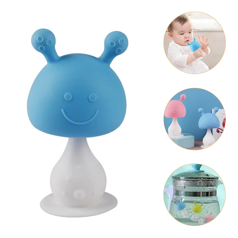 Anello da masticare in silicone a forma di mini fungo per la dentizione dei neonati, massaggiagengive leggero e lenitivo, giocattolo educativo per la dentizione dei molari