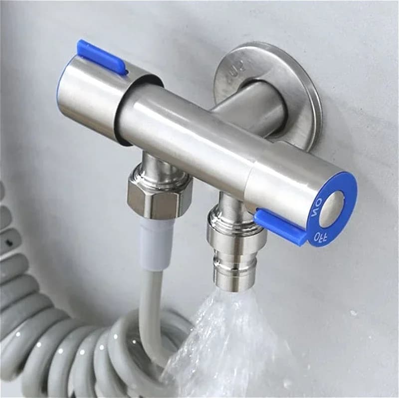 Rubinetto per WC con nucleo valvola Valvola angolare in acciaio inossidabile 304 Una ingresso Due uscite Doppio interruttore di controllo, finitura cromata spazzolata