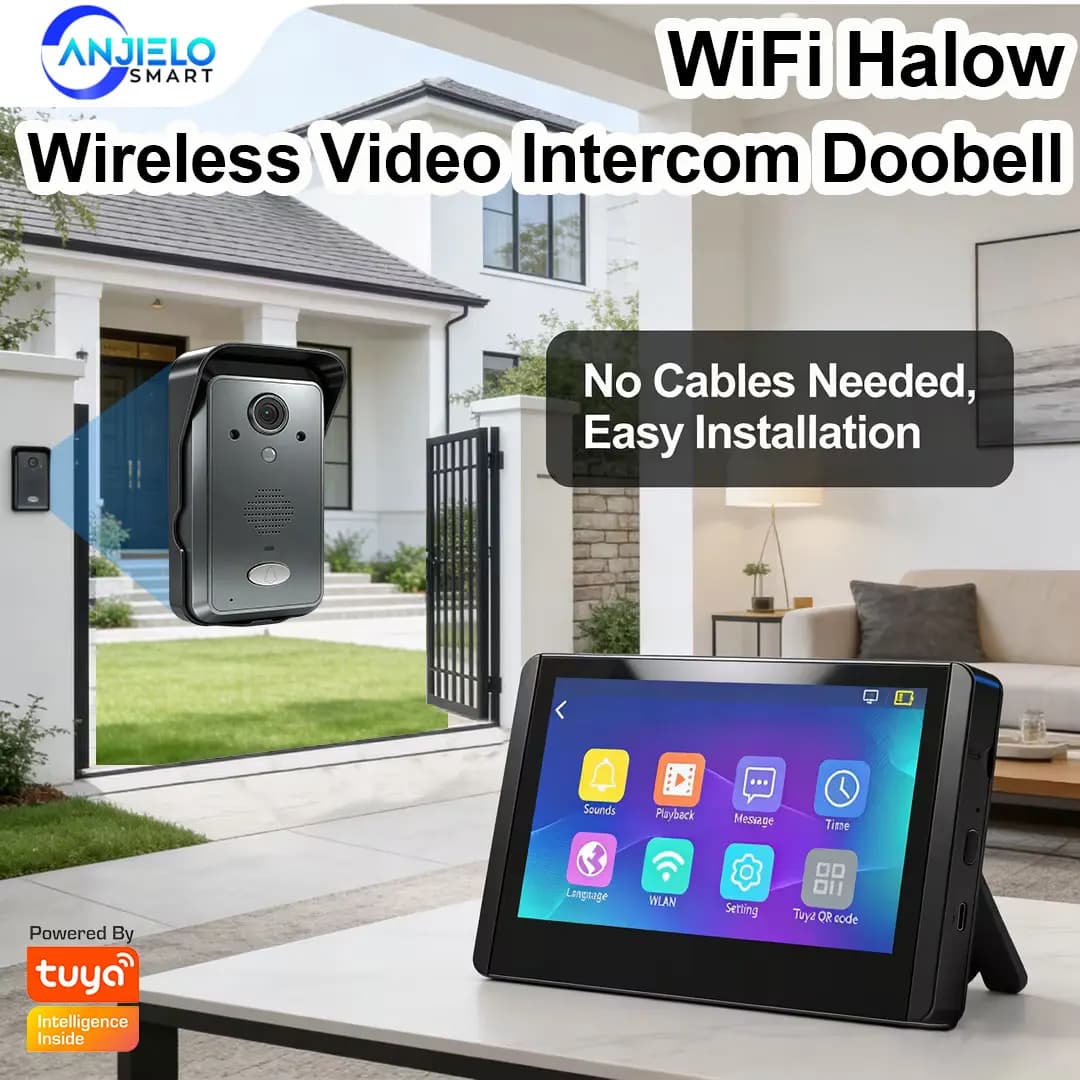 ANJIELO Campanello Video Wireless WiFi 1080P con Sistema Intercom, Touchscreen, Portata 300M, Rilevamento Movimento, Senza Cavi