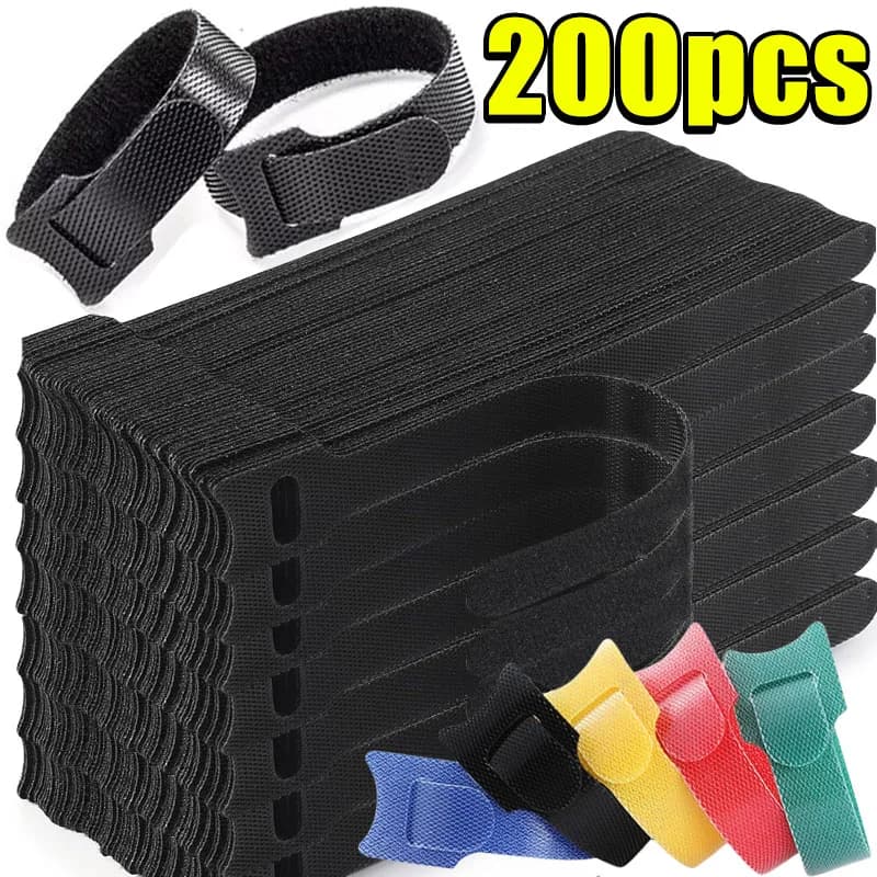 Releasable Cable Ties Black Nylon Loop and Hoop Fastener Tape Cord Straps Wire Organizer Multi-Purpose Bundling Wrap Tie