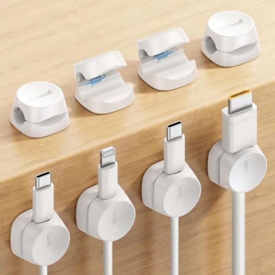 8 Pack Cord Organizer, [1s Lock] Spring Cable Management Clips - Adhesive Phone Cord Holder Clips for Nightstand Desk Car Offic