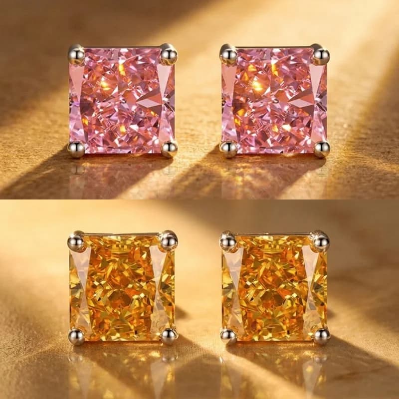 Ultra-Shine Princess Fang Binghua's golden-cut diamond stud earrings add a sophisticated, fashionable and versatile touch to wom
