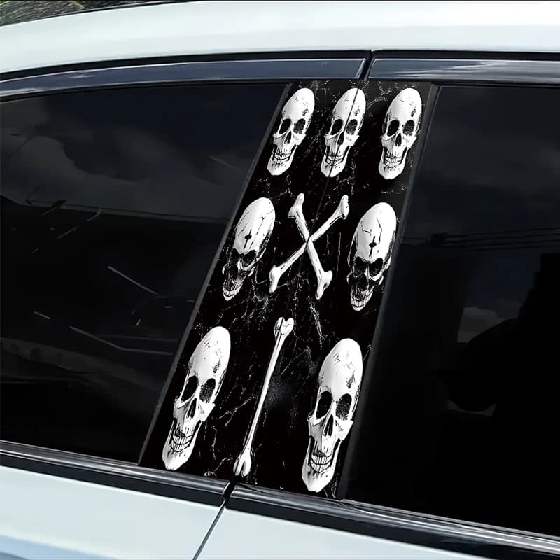 2 pieces of car B mount adhesives with skull, cross, protective film in smooth material, with scratch-resistant performance