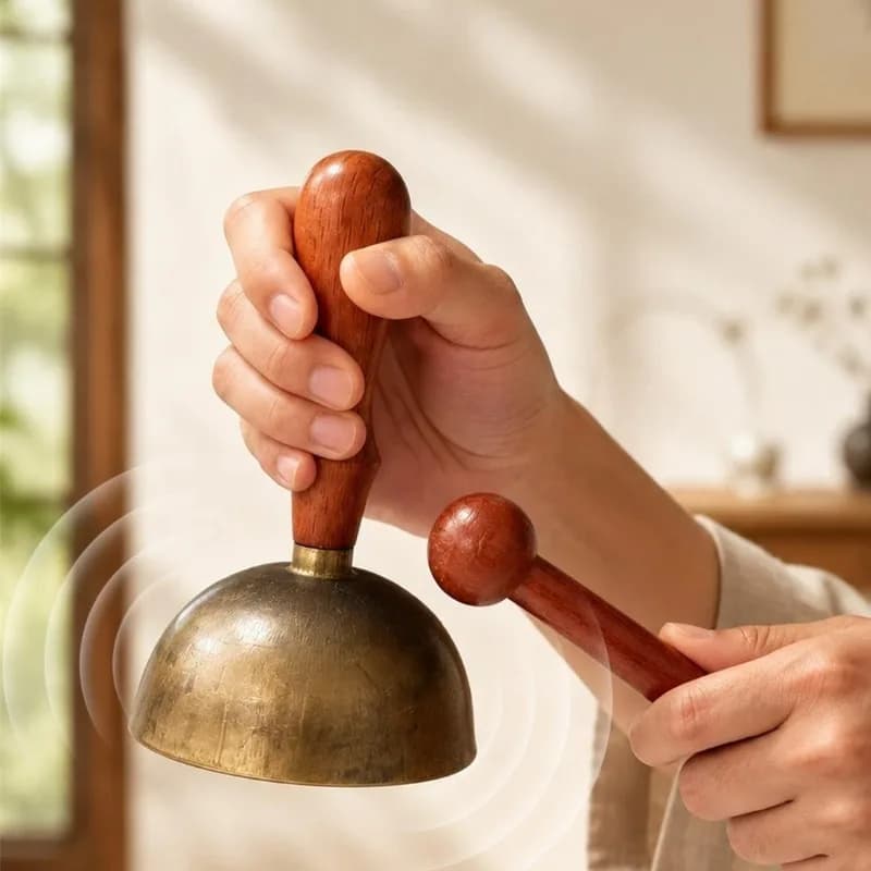 Handheld Brass Singing Bowl Portable Sound Healing Sound Bowl Set Wooden Handle Mini Meditation Yoga Singing Bowls with Stick