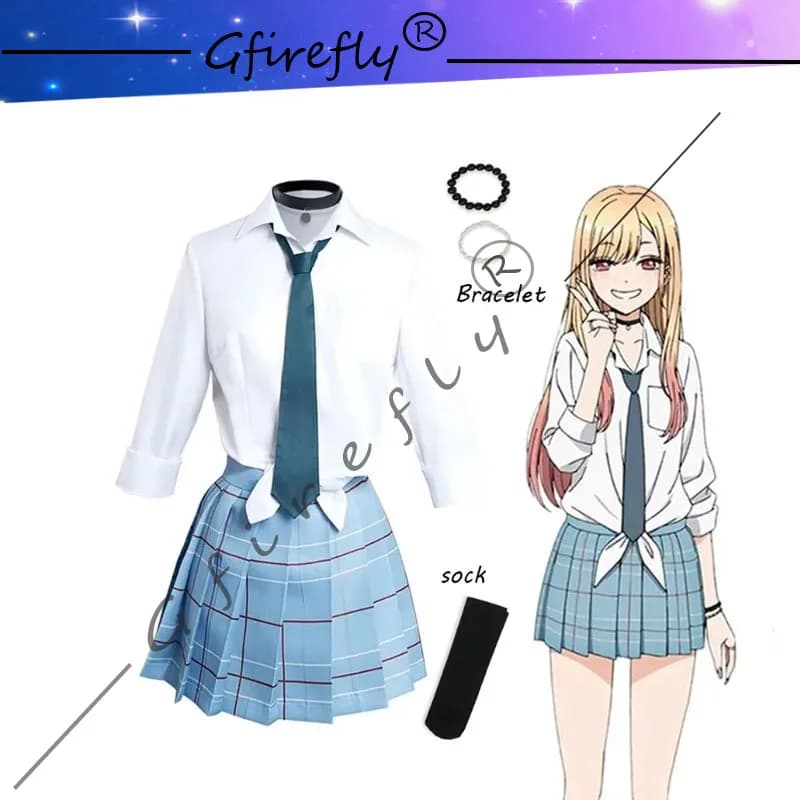 Anime My Dress-Up Darling Marin Kitagawa Costume Cosplay Uniforme scolastica Gonna Abiti Parrucca Bracciale Vestito di carnevale di Halloween Prop
