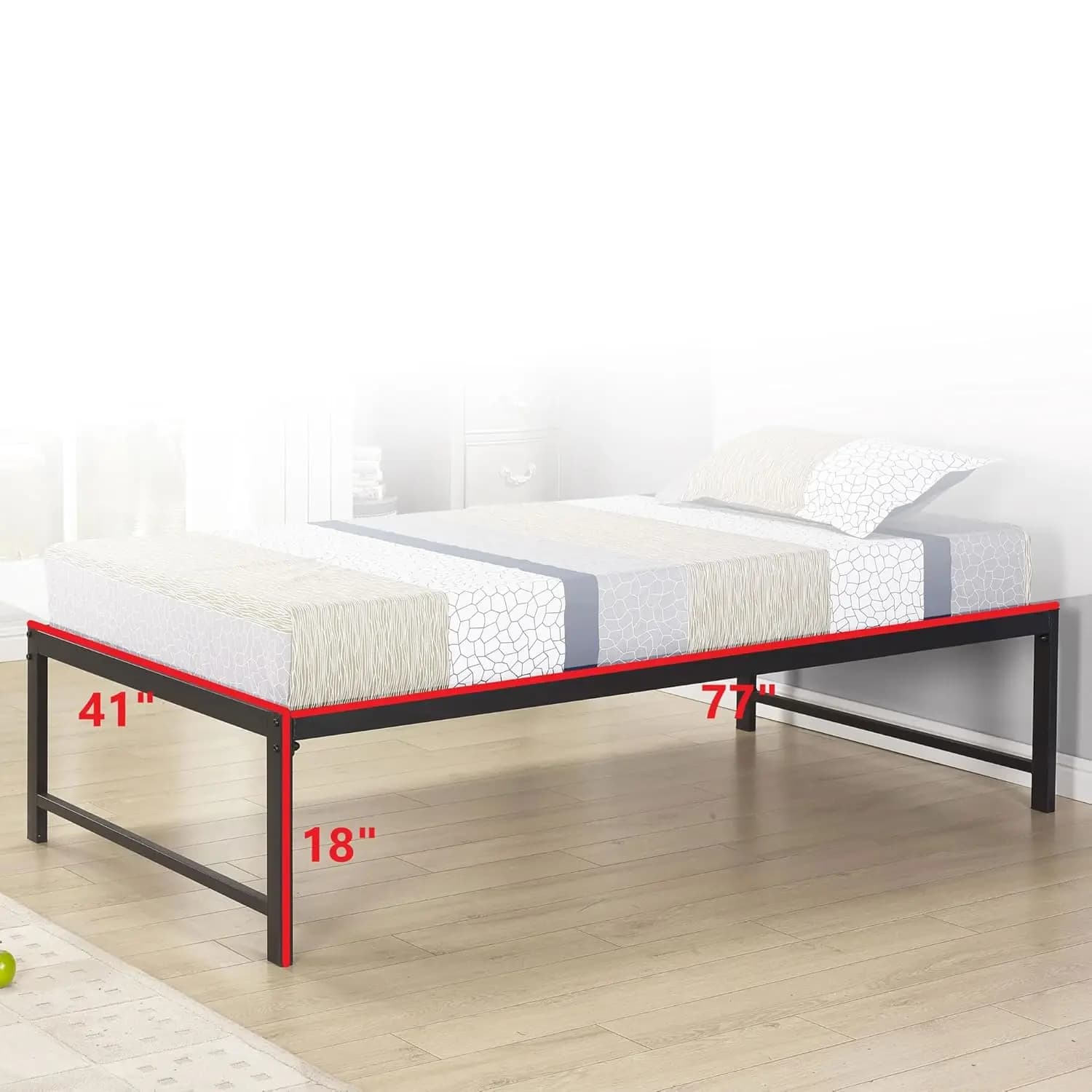 Struttura letto con piattaforma doppia in metallo bianco, base per materasso/nessun bisogno di molle