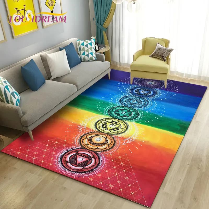 Rainbow carpet 7 Chakra Mandala Bohemia, living room carpet, bedroom, sofa, zerbino decoration, anti-slip yoga mat