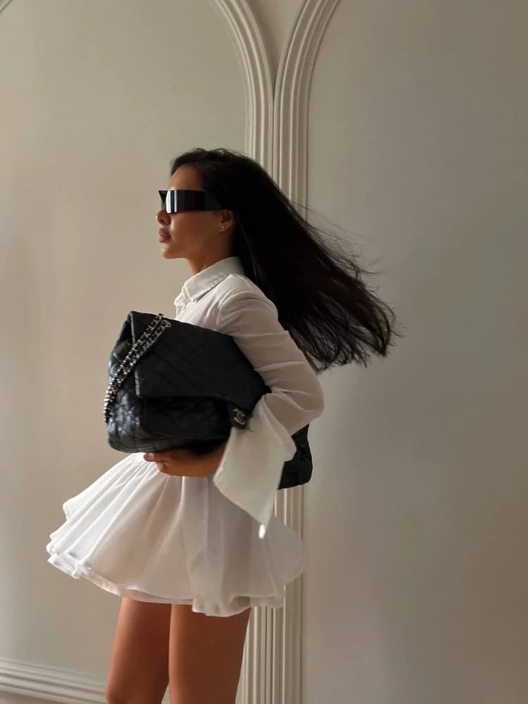 Mini Abito Trasparente da Donna Sexy con Colletto a Risvolto, Maniche Lunghe, Monopetto, con Vita Stretta, Vestito a Trapezio 2026, Abiti da Strada per Donna