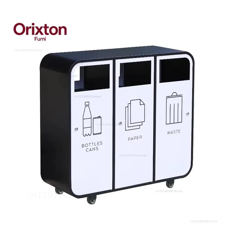 Customized Metal Mobile 3 Compartments Trash Bin Waste and Recycled Trash Can Commercial Large Garbage Bin for Public Area