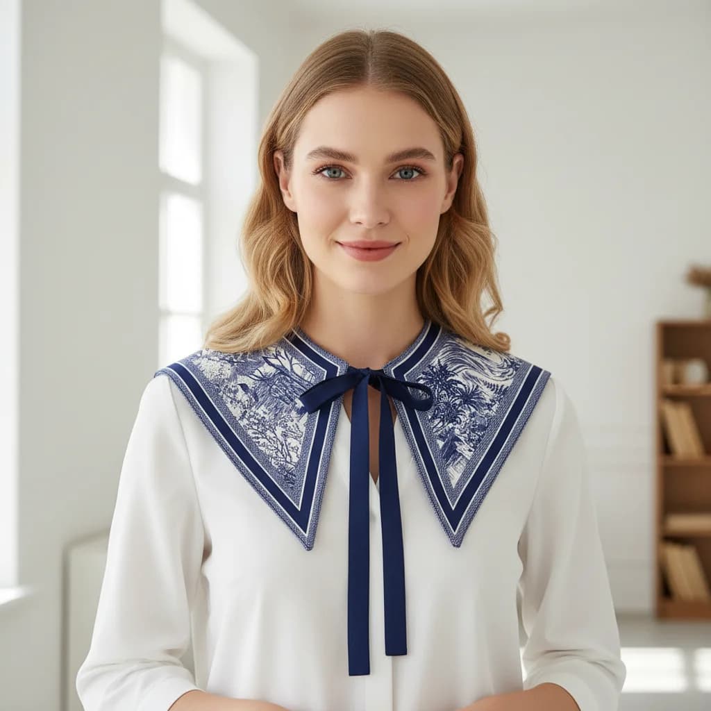 Collare Finto Staccabile alla Moda con Motivo Floreale, Mezza Camicia, Sciarpa a Collo, Finto Collare Vintage, Coprispalle da Donna