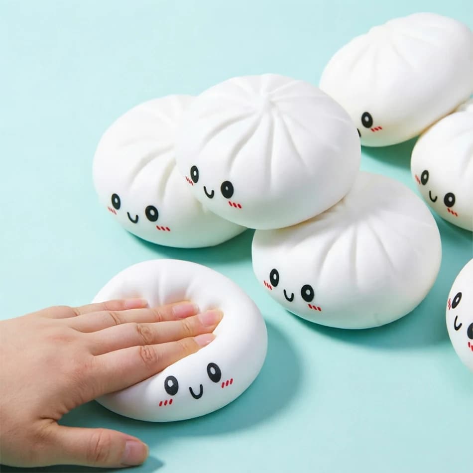 Palline Antistress Bianche - Giocattolo Sensoriale a Forma di Raviolo Cha Siu Bao, Riutilizzabile, ad Alto Rimbalzo, per Alleviare l'Ansia e Rilassarsi