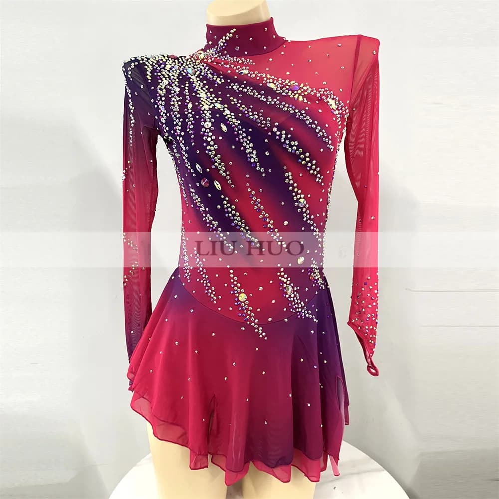 LIUHUO Ice Dance Figure Skating Dress donna Adult Teen Girl personalizza Costume Performance Competition Red Purple Gradient Dance