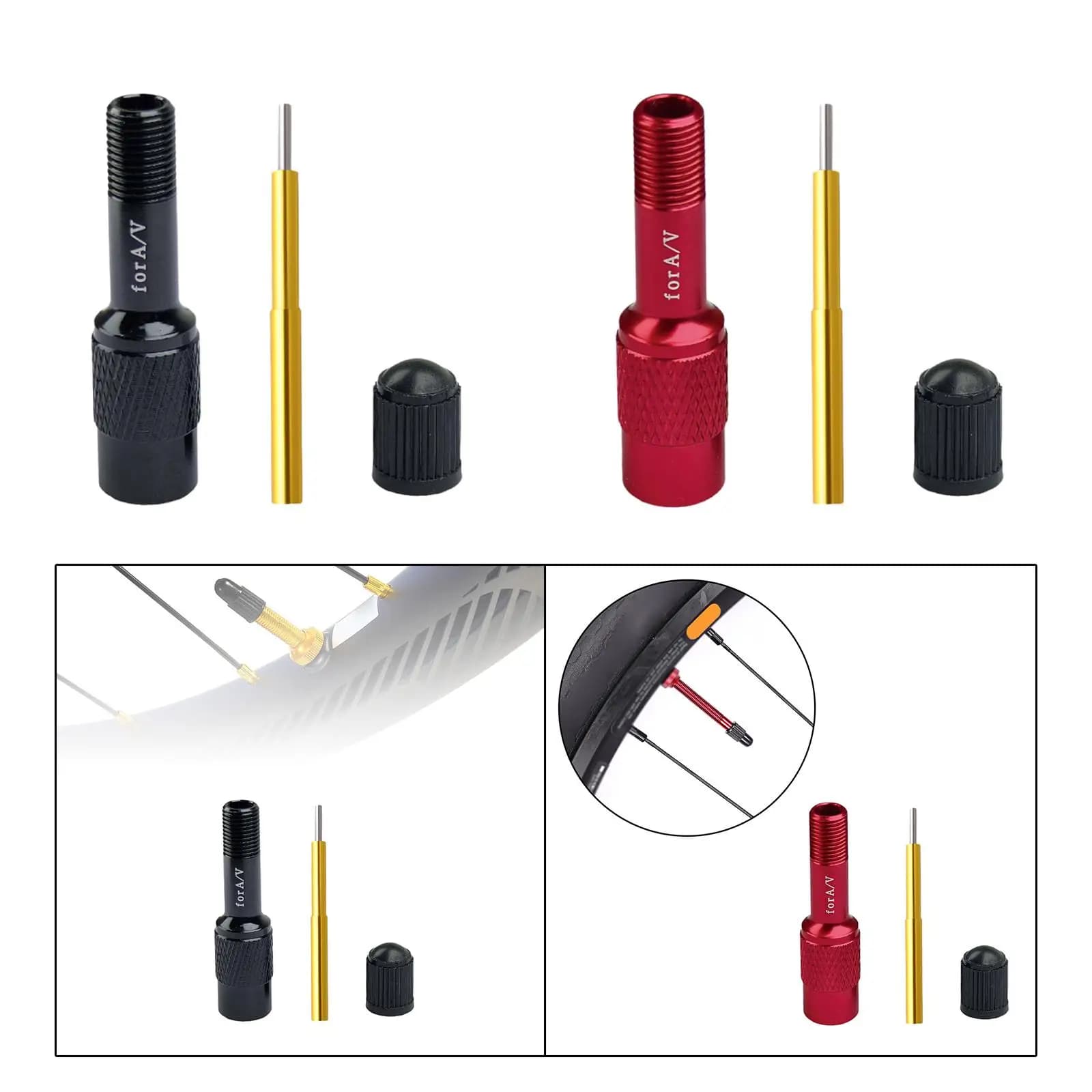 Adattatore di estensione valvola in lega di alluminio Accessorio pompa ugello forcella anteriore bici per tubo bicicletta da 12 pollici e configurazione cerchione tubeless