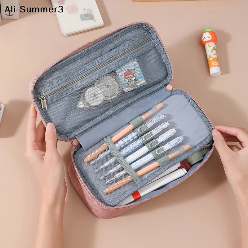 1PC Custodia per penne Astuccio per matite 2 strati Cosmetici di grande capacità Forniture per studio di alta qualità Semplici scatole di cancelleria per studenti