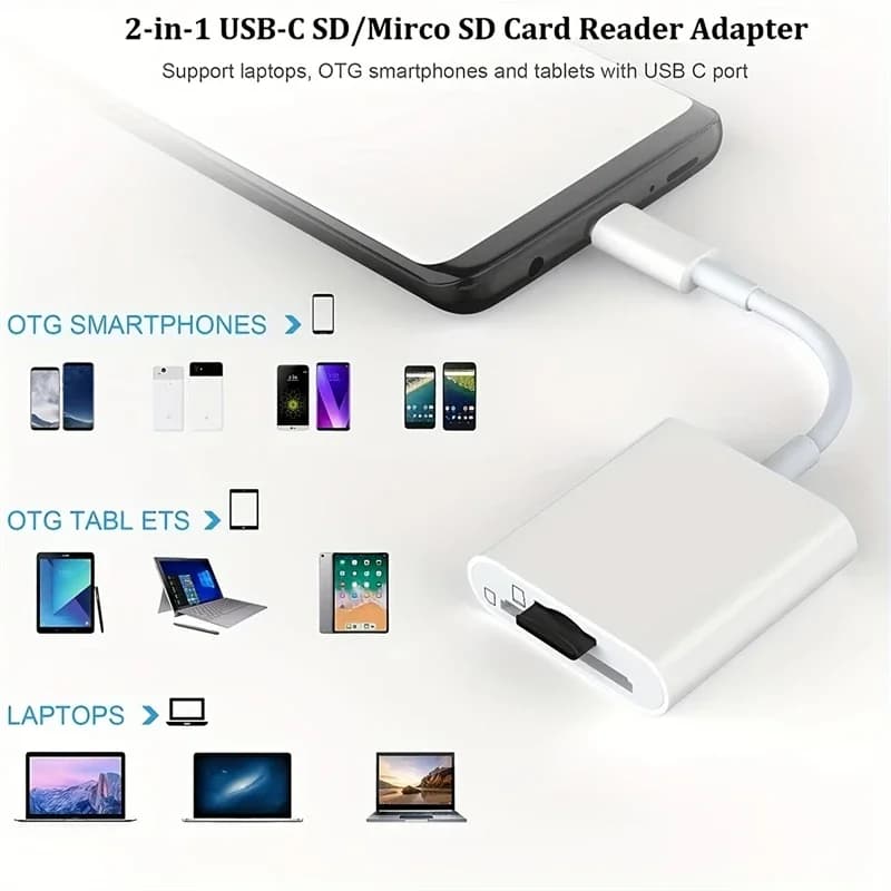 2 in 1 USB C & Lighting To SD TF Card Reader Adapter per IPhone 15 14 13 12 11 Pro Max IPad Otg Micro SD Memory Card Connector