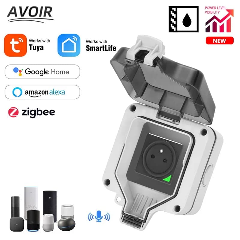 Avoir Zigbee Tuya IP66 Outdoor Waterproof Switch Timer Wifi Smart FR Power sockets with USB Works with Alexa Google Home