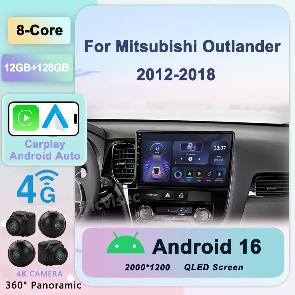 2Din Android 16 Car Radio For Mitsubishi Outlander xl 3 2012-2018 GPS Navigation Subwoofer Multimedia Video Player Carplay