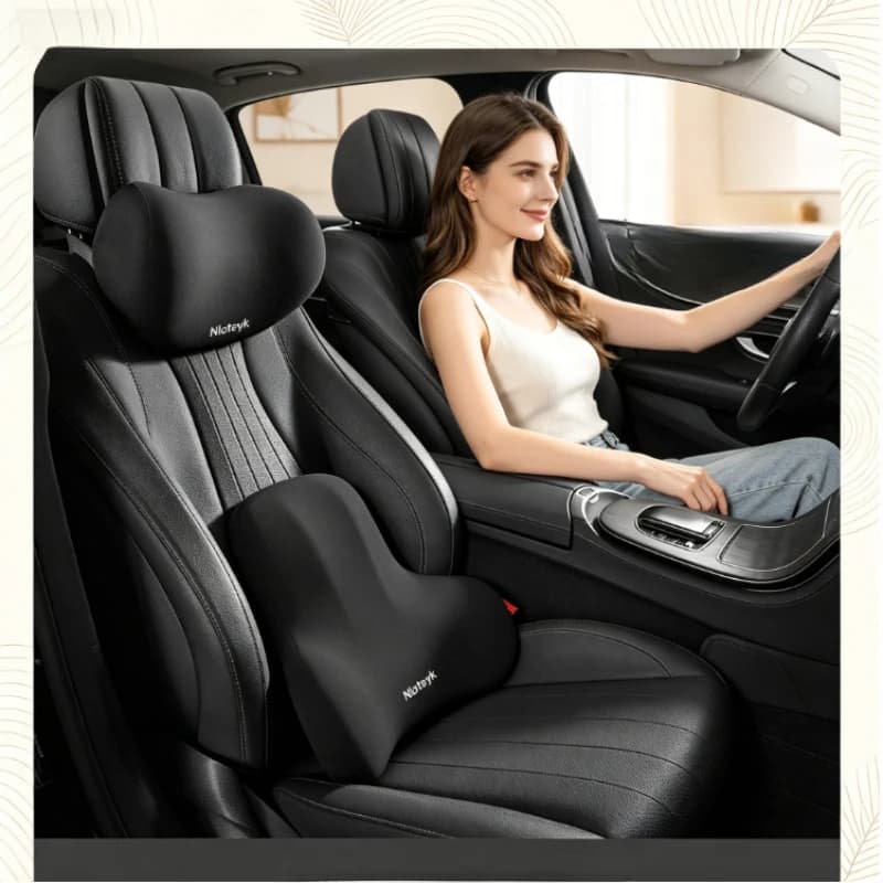 Cuscino per il Collo e Supporto Lombare in Memory Foam per Auto, Poggiatesta Traspirante per Alleviare la Pressione